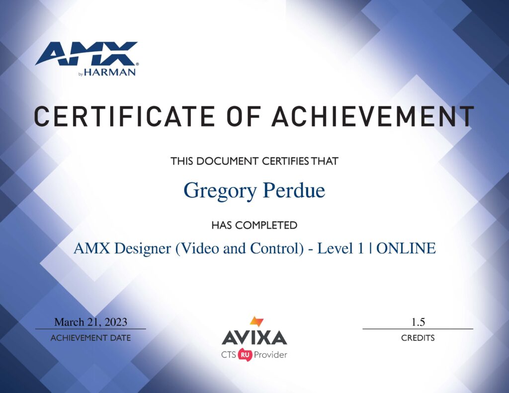 AMX Designer (Video and Control) - Level 1 Online Certification
