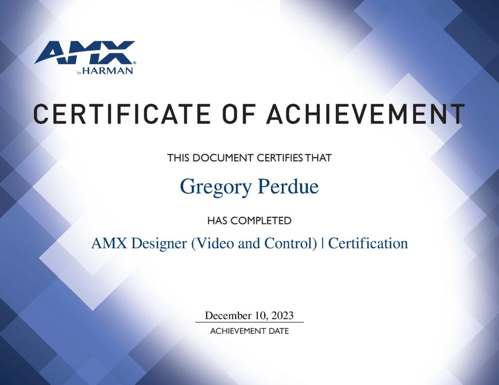 AMX Designer (Video and Control) - Full Certification