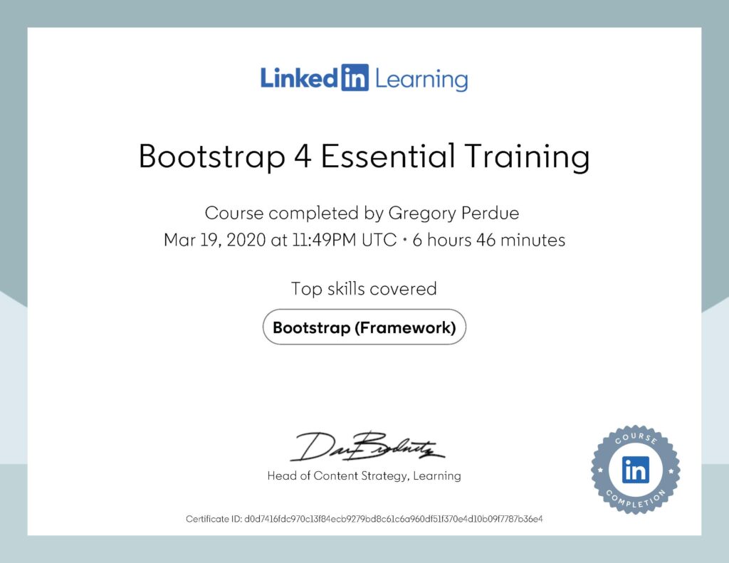 Bootstrap 4 Essential Training Certificate