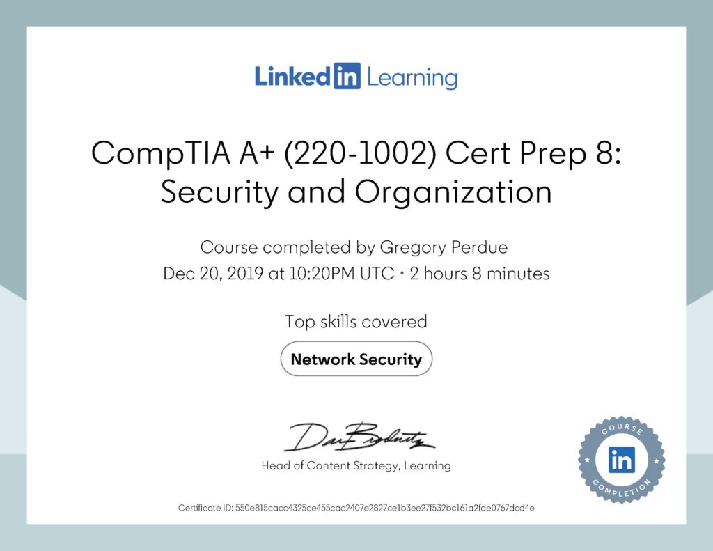 CompTIA A 2201002 Cert Prep 8 Security and Organization Certification