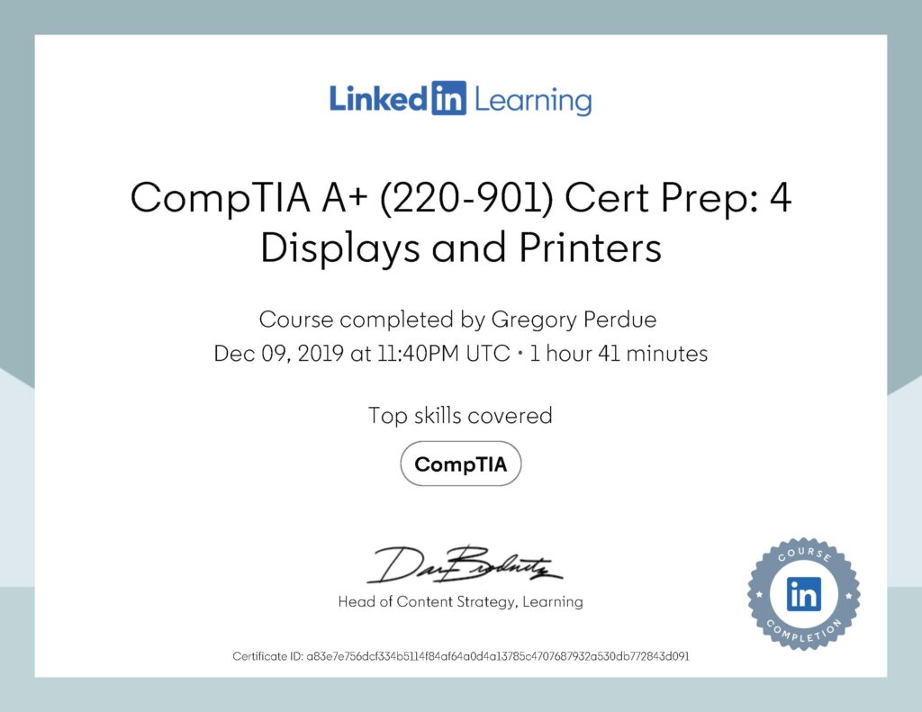 CompTIA A 220901 Cert Prep 4 Displays and Printers Certification