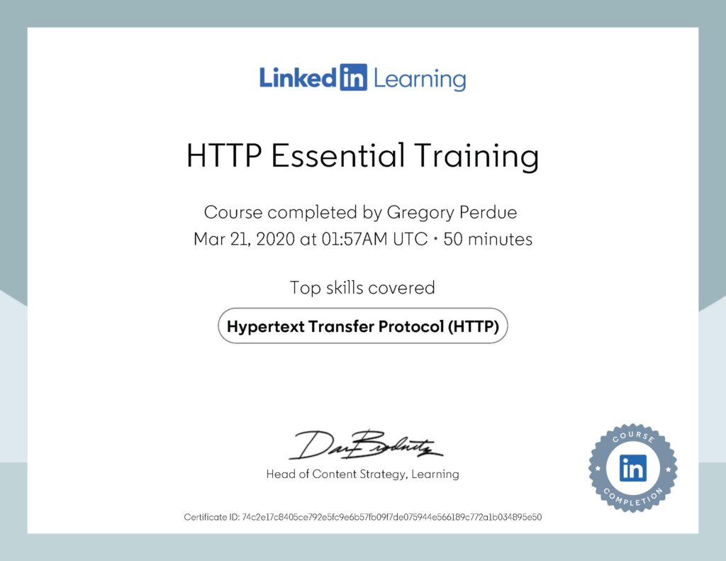 HTTP Essential Training Certificate
