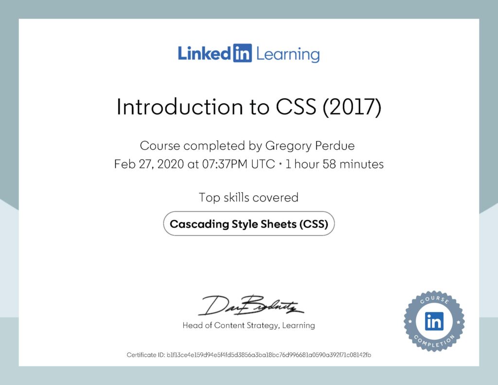 Introduction to CSS 2017 Certificate