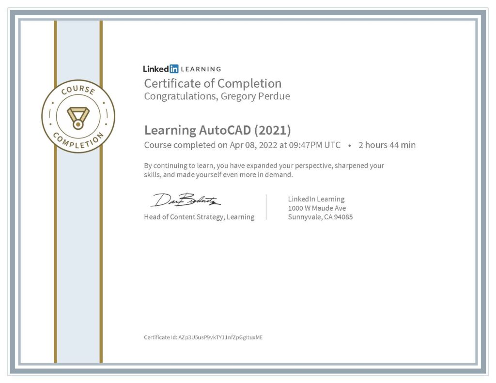 Learning AutoCAD 2021 Certificate