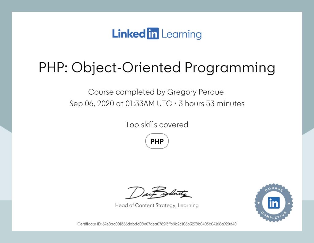 PHP Object-Oriented Programming Certificate