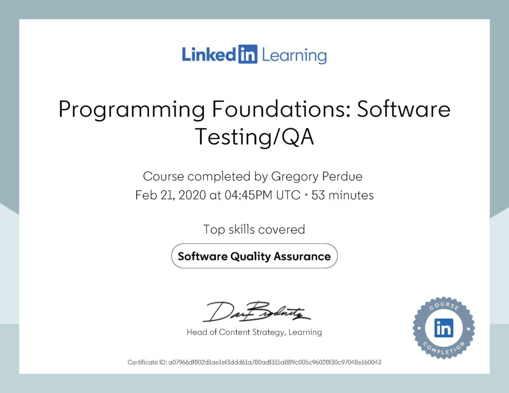 Programming Foundations Software Testing QA Certificate