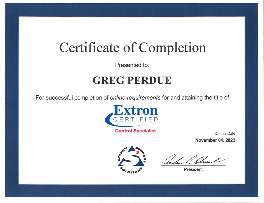 Extron Control Specialist Certification