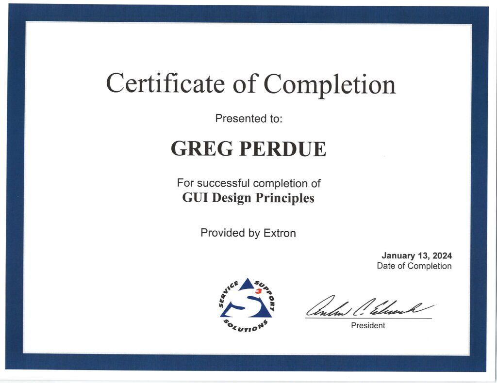 Extron GUI Design Principles Certificate