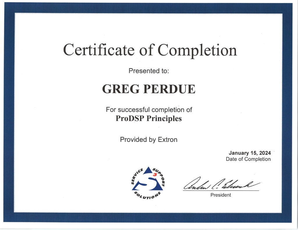 Extron ProDSP Principles Certificate