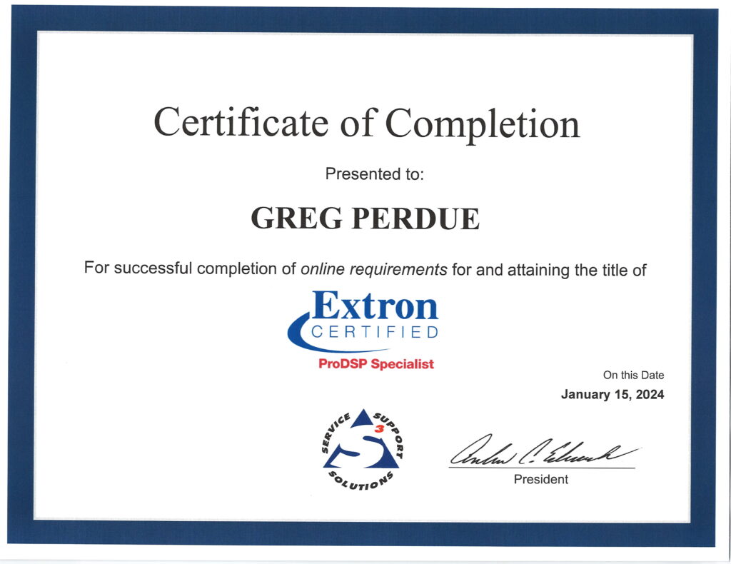 Extron ProDSP Specialist Certificate