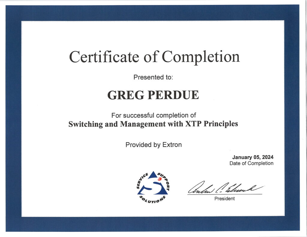 Extron Switching and Management with XTP Principles Certification