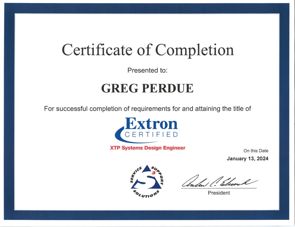 Extron XTP Systems Design Engineer Certificate