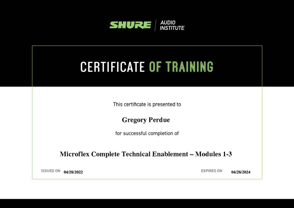 Shure Microflex Complete Technical Enablement-Modules-1-3 Certificate